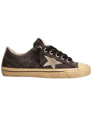 Golden Goose V-star Ltd In Black Canvas With Ice-gray Star And Heel - Brown