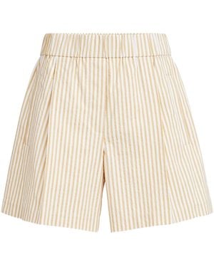 Brunello Cucinelli Techno Cotton Striped Seersucker Shorts With Monili - Natural