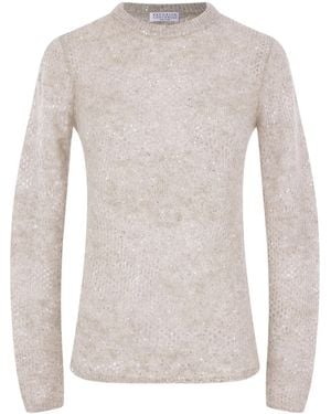 Brunello Cucinelli Sequin-embellished Knitted Jumper - White