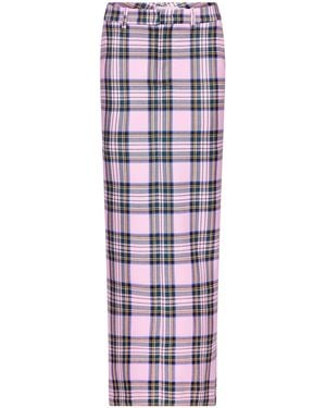 Area Checked Wool Midi Skirt - Pink