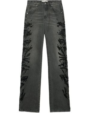 Blumarine Zebra-embroidered Regular-fit Jeans - Gray