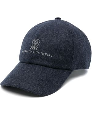 Brunello Cucinelli Embroidered-logo Wool Baseball Cap - Blue