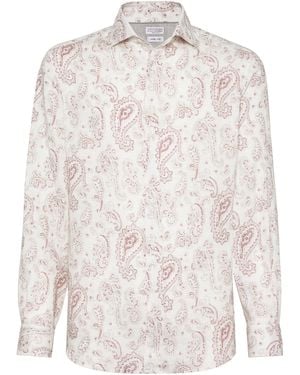 Brunello Cucinelli Paisley-Print Linen Shirt - White