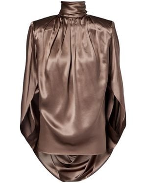 Mugler Draped High-neck Top - Brown