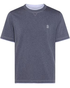 Brunello Cucinelli Embroidered-detail Cotton T-shirt - Blue