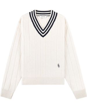 SPORTY&RICH V-neck Striped Jumper - White