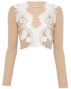 Ermanno Scervino Lace-trimmed Ribbed Cardigan - White