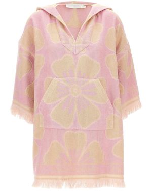 Zimmermann Floral Print Towelled Hooded Beach Dress - Pink