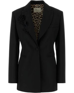 Blumarine Rose-embellished Wool Blazer - Black