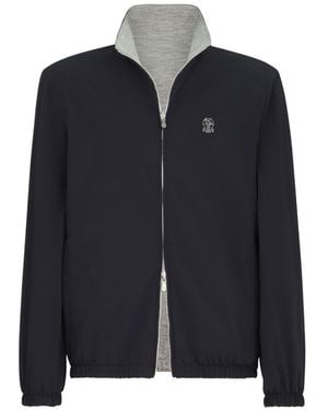 Brunello Cucinelli Bonded-nylon Reversible Outerwear Jacket With Logo - Blue
