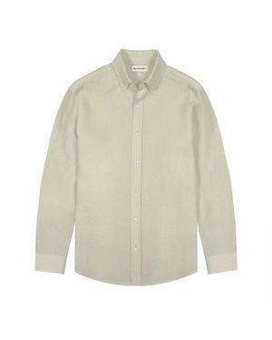 BLUEMINT Martin Classic Linen Long Sleeve Shirt Moss Green - White