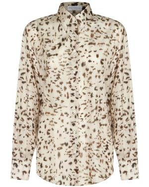 Brunello Cucinelli Animal-print Silk Shirt - White