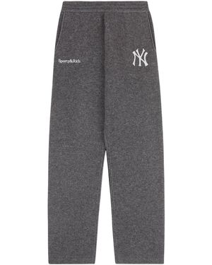 SPORTY&RICH Heritage Yankees Serif Cashmere Trousers - Dark Grey/white
