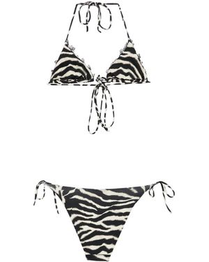 Ermanno Scervino Zebra-print Lace-detail Bikini - White