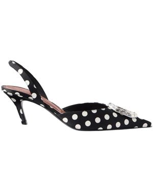 AMINA MUADDI Camelia Sling 60 Black Polka Dot Satin - White