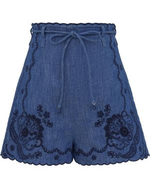 Zimmermann Embroidered Scalloped Shorts - Blue