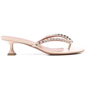 AMINA MUADDI Gigi Thong Crystal-embellished Sandals - White