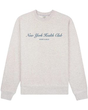 SPORTY&RICH Ny Health Club Crewneck - Heather Grey - White