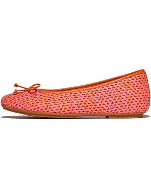 Fitflop Women Delicato Bow Two-tone Woven Ballerinas Faux-raffia (pp)/leather, Markdown - Red