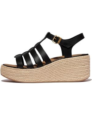Fitflop Platfforms Espadrille Leather Fisherman Wedge Sandals - Black