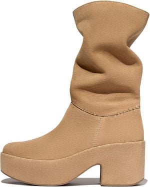 Fitflop Platfforms Slouch Suede Heeled Short Boots - Natural