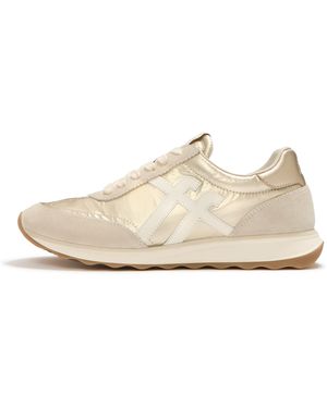 Fitflop Retro-Q Metallic-Fabric/Suede Trainers - Natural