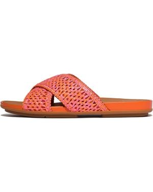 Fitflop Gracie Two-Tone Woven Cross Slides Faux Raffia/Polyester, Markdown - Red