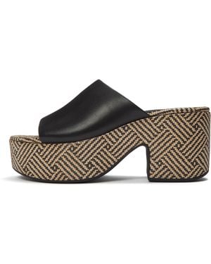 Fitflop Platfforms Graphic-Weave Leather Heeled Slides - Brown