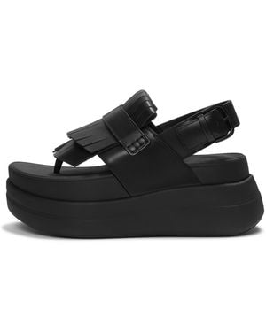 Fitflop F-Mode Stack Leather Toe-Post Sandals - Black