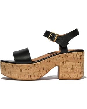 Fitflop Platfforms Leather/Cork Heeled Ankle-Strap Sandals - Black