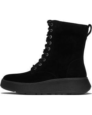 Fitflop F-mode Suede Lace-up Flatform Ankle Boots - Black