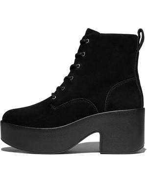 Fitflop Platfforms Suede Heeled Lace-Up Boots - Black