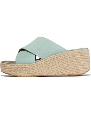 Fitflop Platfforms Espadrille Suede Wedge Cross Slides - Blue