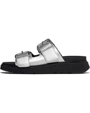 Fitflop Gen-Ff Buckle Metallic Tumbled-Leather Two-Bar Slides - Red
