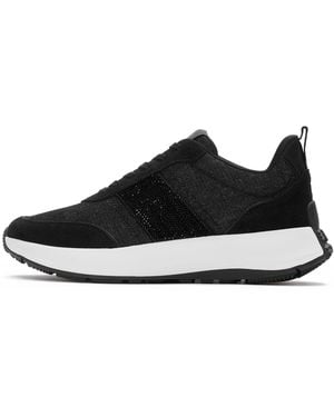 Fitflop F-Mode Flow Crystal Denim/Suede Trainers - Black