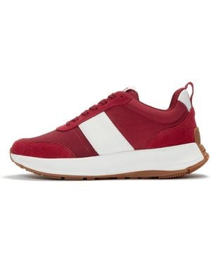 Fitflop F-Mode Flow Fabric/Suede Trainers - Red