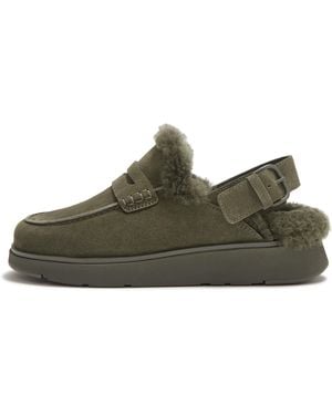 Fitflop Gen-Ff Shearling Back-Strap Mules Suede/Shearling, Deep, Size: Uk - Green