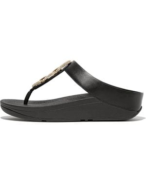 Fitflop Fino Crystal-Chain Leather Toe-Post Sandals - Black