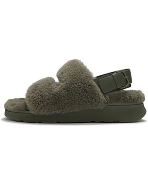Fitflop Gen-Ff Shearling Two-Bar Sandals Leather/Shearling, Deep, Size: Uk - Green