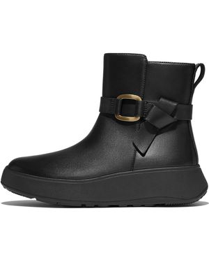 Fitflop F-mode Square-ring Leather Flatform Ankle Boots - Black