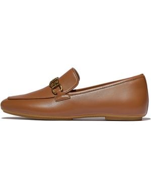 Fitflop Delicato Square-Chain Soft Leather Loafers - Brown