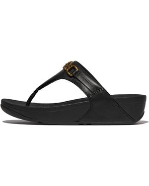 Fitflop Lulu Square-Chain Leather Toe-Post Sandals - Black