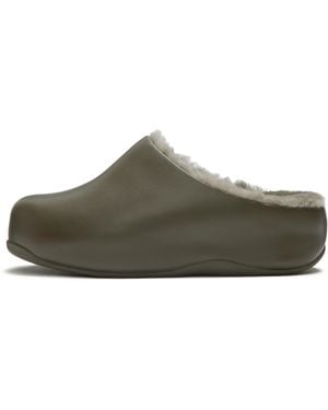 Fitflop Shuv Shearling Leather Mules, /Cream, Size: Uk - Green