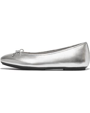 Fitflop Delicato Bow Soft Metallic-Leather Ballerinas - White