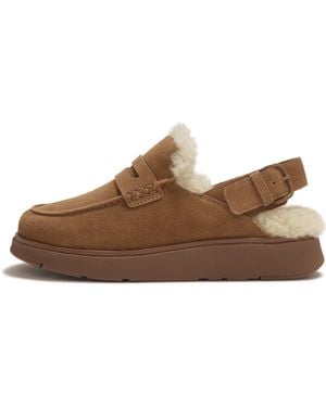 Fitflop Gen-Ff Shearling Back-Strap Mules Suede/Shearling, Terracotta, Size: Uk - Brown