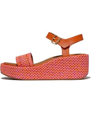 Fitflop Platfforms Two-Tone Woven Wedge Ankle-Strap Sandals Faux-Raffia (Pp)/Leather, Markdown - Red