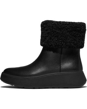 Fitflop F-mode Shearling-collar Zip-up Leather Ankle Boots - Black