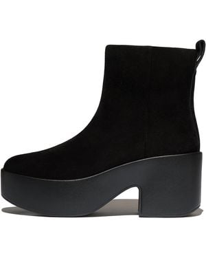 Fitflop Platfforms Suede Heeled Ankle Boots - Black