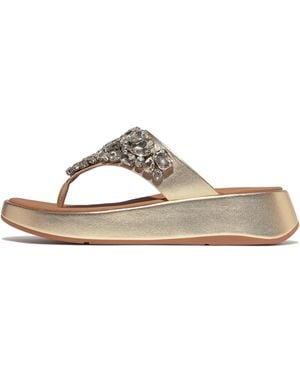Fitflop Women F-mode Jewel-deluxe Metallic-leather Flatform Toe-post Sandals, Markdown - Brown