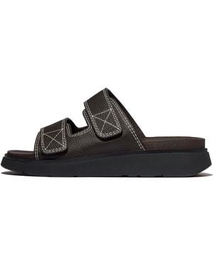 Fitflop Gen-ff Mens Stitch-detail Two-bar Tumbled-leather Slides - Black